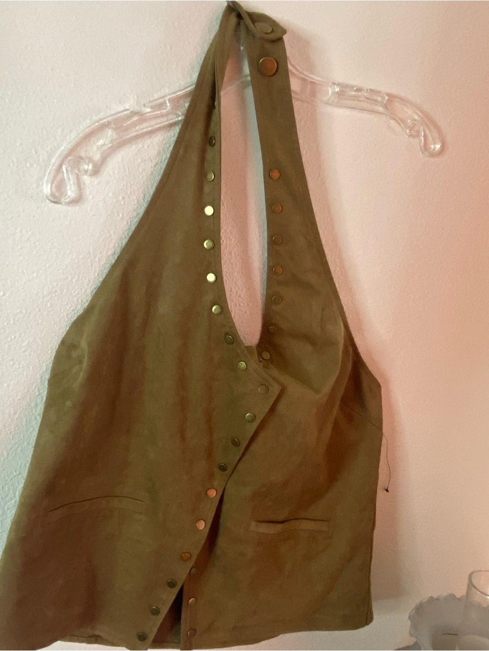 12th Tribe Suede Halter Vest with Stud Details Womens Size XL Brown